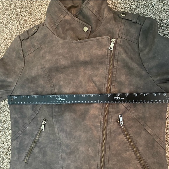 Catherine Malandrino Women’s Faux Leather Brown Jacket Sz Large - Picture 10 of 15